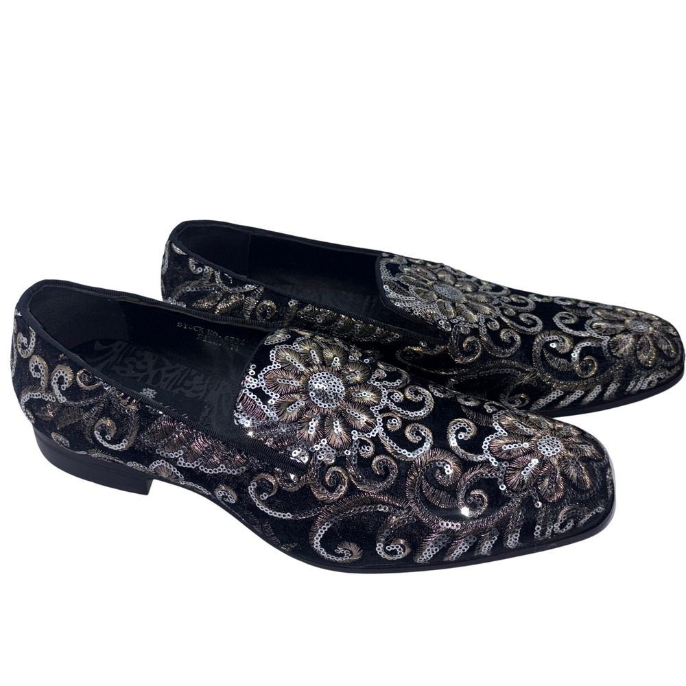 Formal Smoking Loafers Mens 11 Black Sequin Floral Embroidered After Midnight